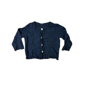 Luca Vanucci Big Button Linen Cardigan Navy Blue Boxy Casual Womens M